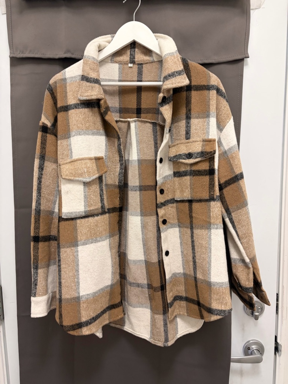 Plaid Shacket Jacket in Tan & Cream